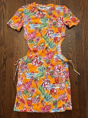 ☮️☮️ H&M Orange Tropical Cutout Side-Tie Mini Dress